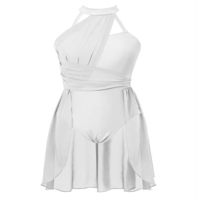 FEESHOW Women's Lyrical Ballet Dance Dress Halter Neck Leotard Dress Modern Contemporary Dance Costume Halter Neck White X-Large