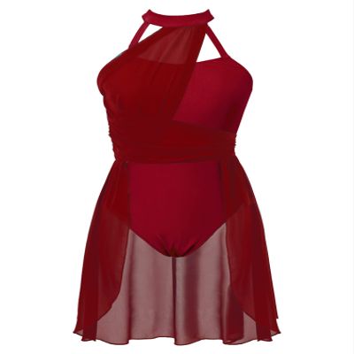 FEESHOW Women's Lyrical Ballet Dance Dress Halter Neck Leotard Dress Modern Contemporary Dance Costume Halter Neck Burgundy Small