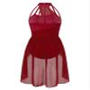FEESHOW Women's Lyrical Ballet Dance Dress Halter Neck Leotard Dress Modern Contemporary Dance Costume Halter Neck Burgundy Small view 2