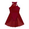 FEESHOW Women's Lyrical Ballet Dance Dress Halter Neck Leotard Dress Modern Contemporary Dance Costume Halter Neck Burgundy Small view 4