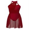 WinChang Women Adults Sleeveless Mesh Lyrical Leotard Dance Dress Modern Contemporary Cross Back Halter Dance Costume Burgundy Medium view 1