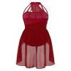 WinChang Women Adults Sleeveless Mesh Lyrical Leotard Dance Dress Modern Contemporary Cross Back Halter Dance Costume Burgundy Medium view 2