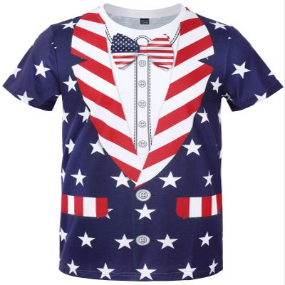 Funny World 4th of July Shirts for Men American Flag Patriotic Shirt, Blue, 4X-Large