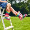 EUXTERPA Girls Glitter Light Up Waterproof Rain Boots Toddler Kids Rainbow Boots with Easy On Handles, Rainbow, Little Kid Size 13 view 2