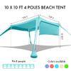 Beach Canopy Tent Shade with Sidewalls 10x10FT, 6.6FT Tall, UPF50+ Sun Shelter, Windproof & Water Resistant, Includes Guylines Sand Shovel Stability Poles, Easy Up for Beach Outdoor Camping Backyard view 3