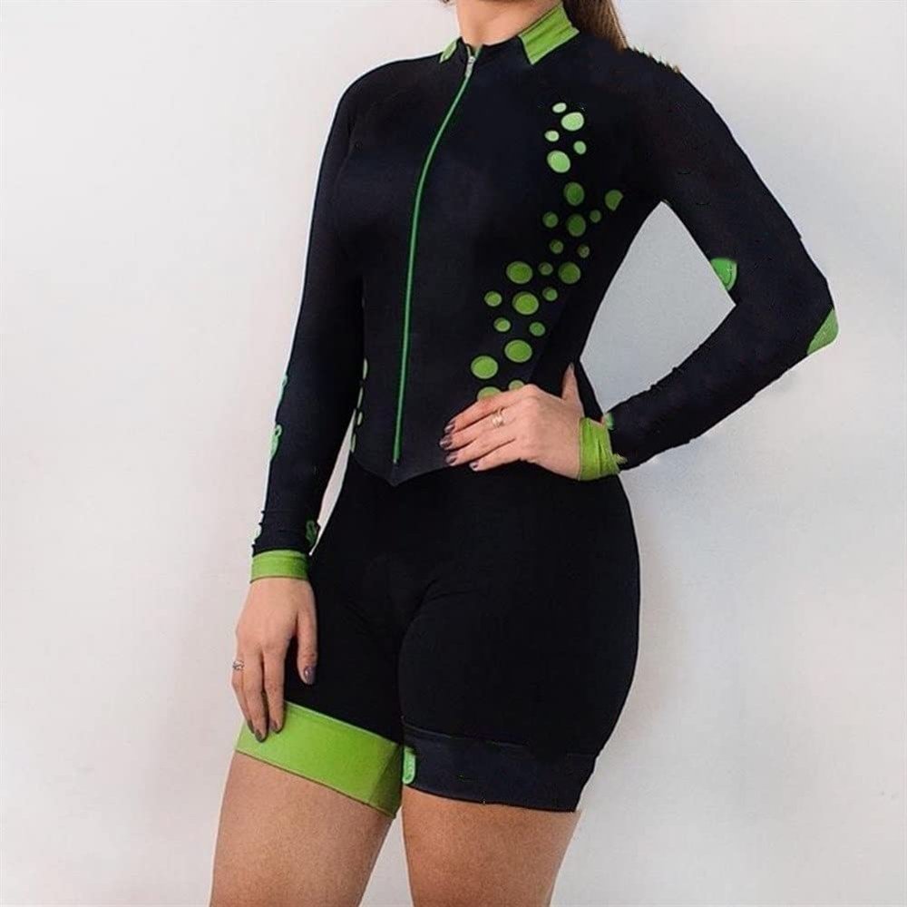 Triathlon Suit Women's Cycling Jersey Suits Long-sleeved Fitness Sweatshirt Mountain Summer Bike Wear Sets 9D Gel Pad CYTSH (Color : 1, Size : XX-Small)