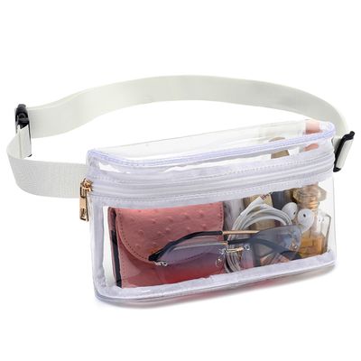 Clear Fanny Pack, Stadium Approved Clear Belt Bag for Women, Waterproof Transparent Waist Bag for Sports, Travel, Concerts (White)