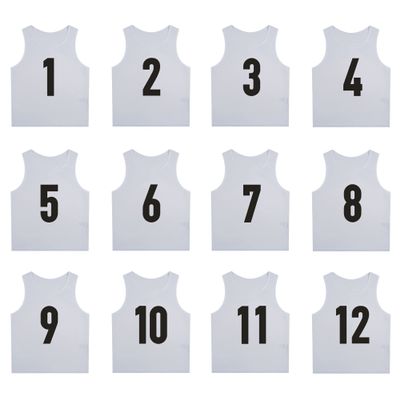 SHIJIXING 12 Pack1-12 Numbered Pinnies/Scrimmage Vest/Team Practice Jerseys for Basketball, Soccer, Football (L, 1-12 White)