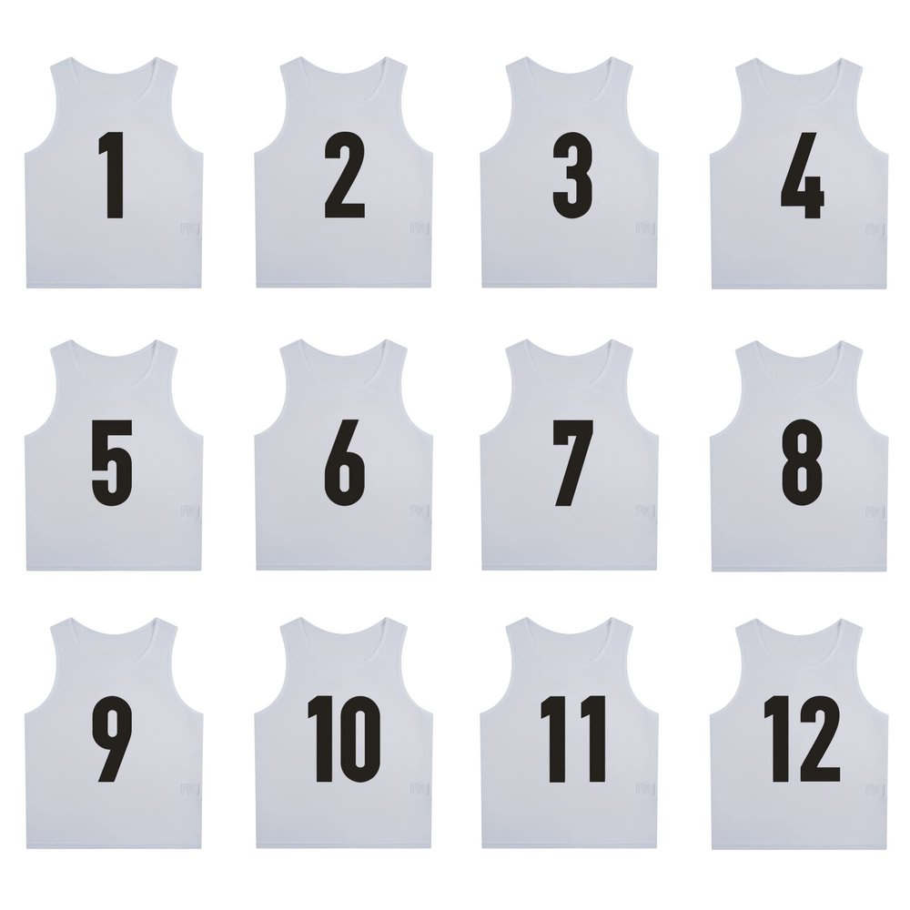 SHIJIXING 12 Pack1-12 Numbered Pinnies/Scrimmage Vest/Team Practice Jerseys for Basketball, Soccer, Football (L, 1-12 White)