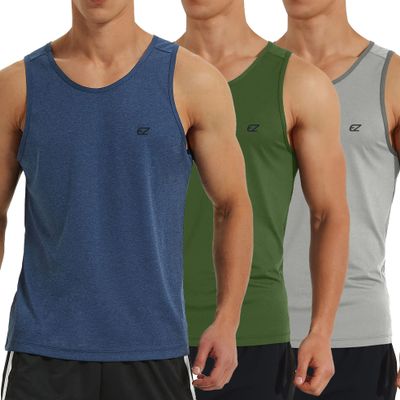 EZRUN Men's Tank Tops Quick Dry Workout Swim Beach Shirts Sleeveless Shirts for Bodybuilding Gym Fitness Training