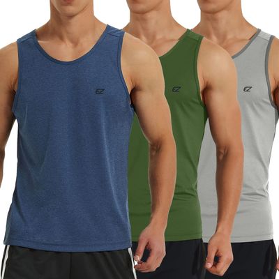 EZRUN Men's Tank Tops Quick Dry Workout Swim Beach Shirts Sleeveless Shirts for Bodybuilding Gym Fitness Training