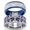 His Hers Wedding Ring Sets Couples Matching Rings Women's 10k White Gold Filled Heart CZ Wedding Engagement Ring Bridal Sets & Men's Tungsten Carbide Wedding Band view 1