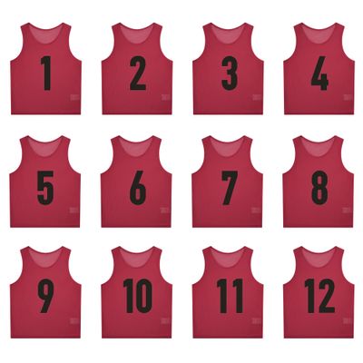 SHIJIXING 12 Pack1-12 Numbered Pinnies/Scrimmage Vest/Team Practice Jerseys for Basketball, Soccer, Football (L, 1-12 Red)