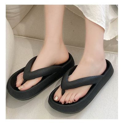 GHYUB Flip Flops for Women Pillow Slippers Non-Slip Shower Slide Slippers Yoga Mat Comfortable Beach Thong Sandals with Arch Support (Color : Black, Size : EUR 40-41)