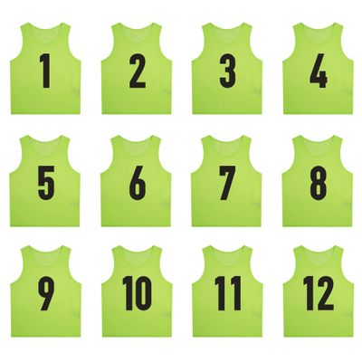 SHIJIXING 12 Pack1-12 Numbered Pinnies/Scrimmage Vest/Team Practice Jerseys for Basketball, Soccer, Football (L, 1-12 Neon Green)