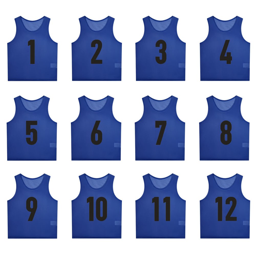 SHIJIXING 12 Pack1-12 Numbered Pinnies/Scrimmage Vest/Team Practice Jerseys for Basketball, Soccer, Football (L, 1-12 Dark Blue)