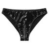 ACSUSS Women's Shiny Metallic Booty Shorts High Waist Belted Zipper Briefs Rave Dance Bottom 6# Black Medium view 4