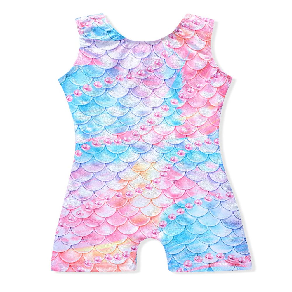 Belovance Leotards for Girls Gymnastics Outfit 9-10 Kid Child Dance Apparel Athletic Dance Wear Shiny Rainbow Mermaid Blue Pink Biketard (Colorful Mermaid, 9-10 Years)