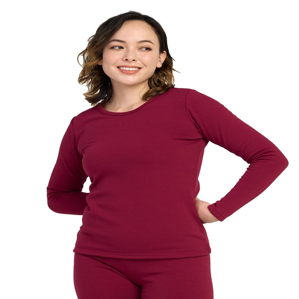 LAPASA Women Thermal Shirt (Pack 1) Top Long Sleeve Undershirt Crew Neck Lightweight Thermoflux 300 Extra Warm Soft Baselayer L42 Large Burgundy
