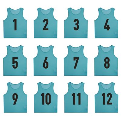 SHIJIXING 12 Pack1-12 Numbered Pinnies/Scrimmage Vest/Team Practice Jerseys for Basketball, Soccer, Football (L, 1-12 Sky Blue)