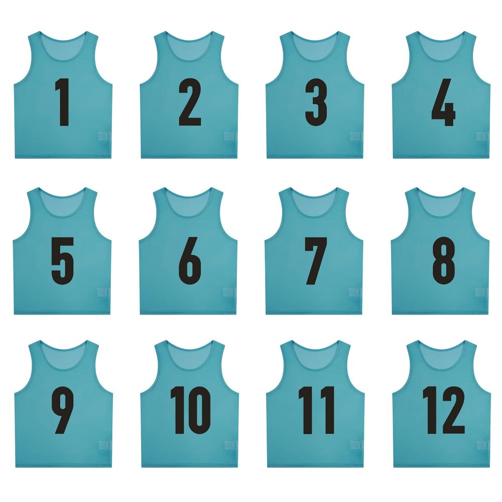 SHIJIXING 12 Pack1-12 Numbered Pinnies/Scrimmage Vest/Team Practice Jerseys for Basketball, Soccer, Football (L, 1-12 Sky Blue)
