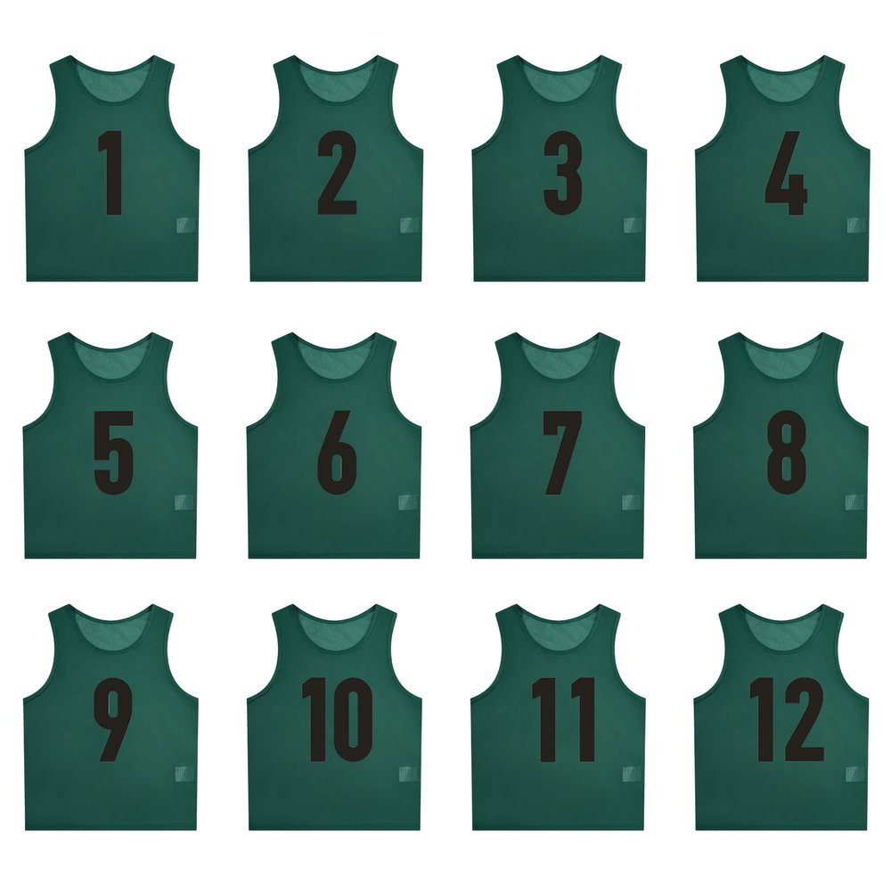 SHIJIXING 12 Pack1-12 Numbered Pinnies/Scrimmage Vest/Team Practice Jerseys for Basketball, Soccer, Football (XL, 1-12 Grass Green)