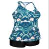 Septangle Two Piece Tankini Bathing Suits for Women T Back Tanking Swimsuits Vintage Green Halter Swimwear Modest Swim Suit, Green & Floral, US8 view 3