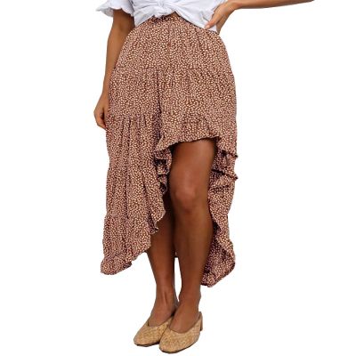 BTFBM Boho High Low Long Maxi Skirts for Women,Brick Red,L
