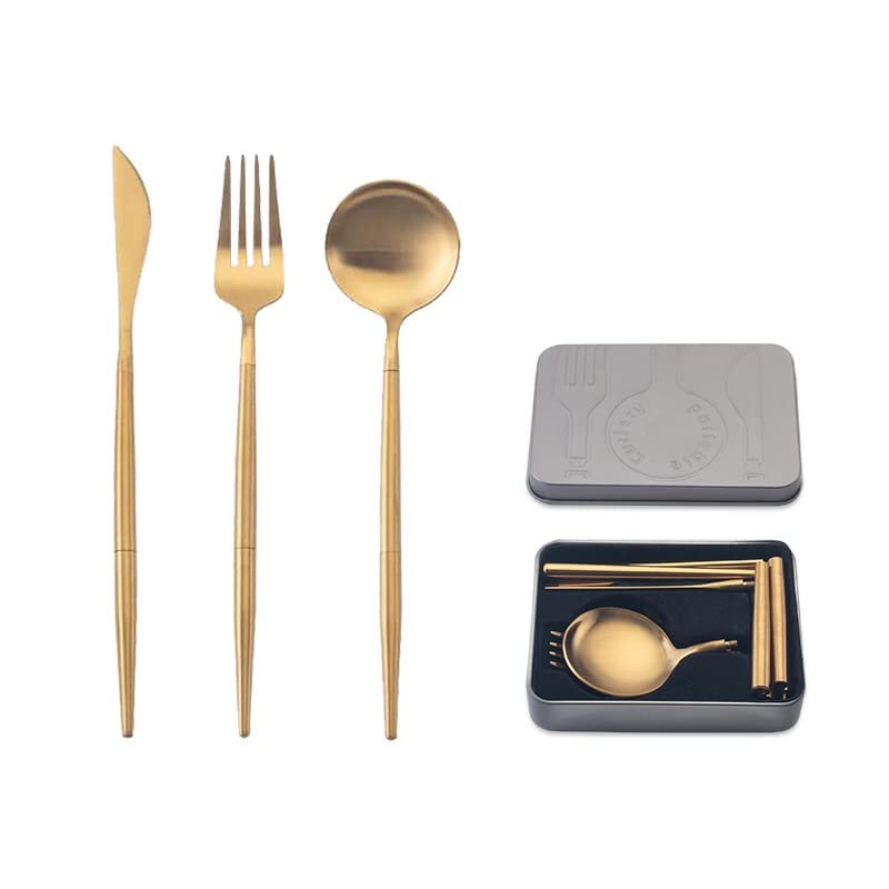 IKXO Folding Camping Cutlery Set Portable Tableware Set Spoon and Fork with Case for Picnic Hiking Thermos Camping Travel Other Outdoor Activities  Mirror Polished Pocket-sized