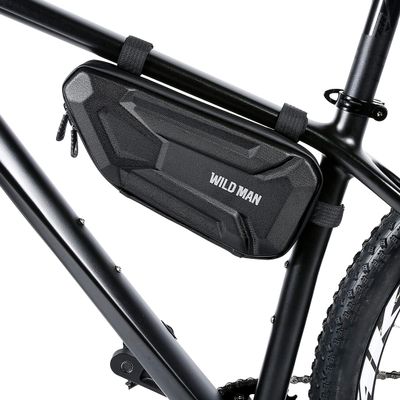 WILD MAN Rainproof Hard Shell Bike Triangle Frame Bag Top Tube Bicycle Bags Good for MTB Mountain Road Bike or Motorcycle Saddle (XT4, Twill)