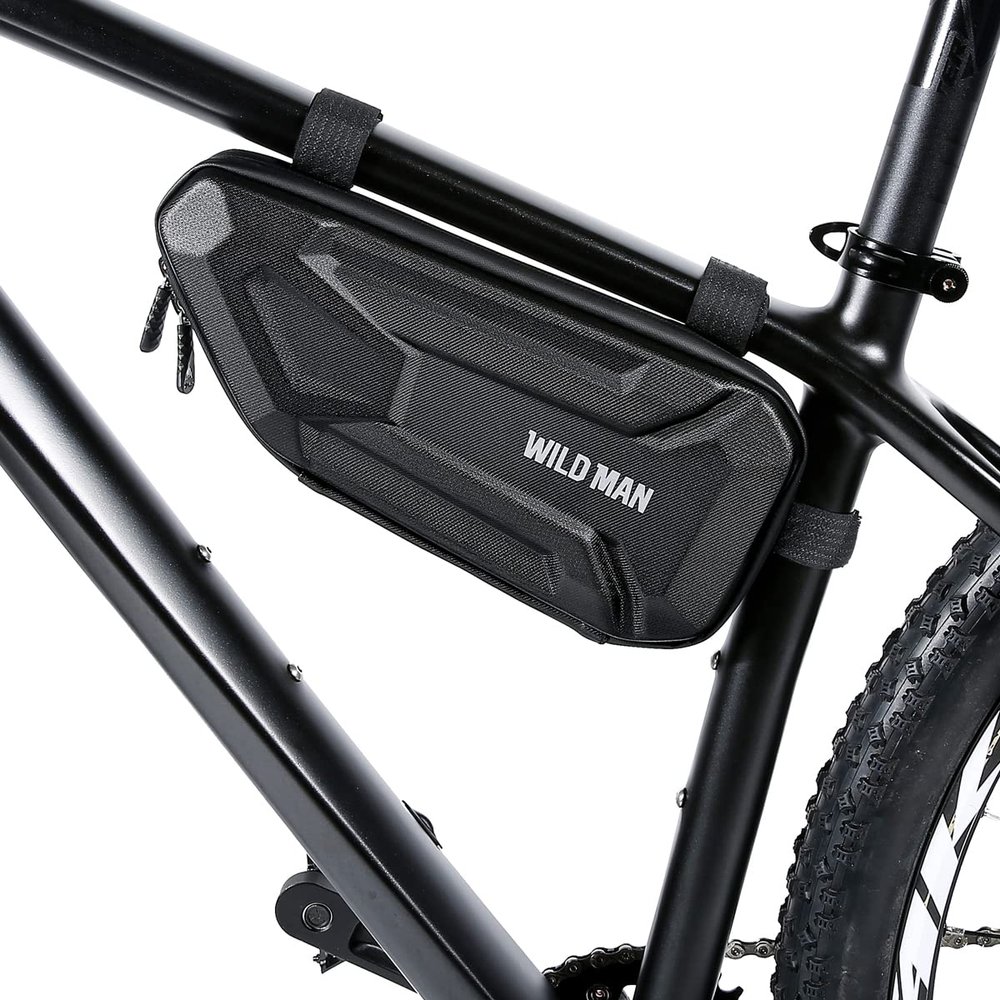 WILD MAN Rainproof Hard Shell Bike Triangle Frame Bag Top Tube Bicycle Bags Good for MTB Mountain Road Bike or Motorcycle Saddle (XT4, Twill)