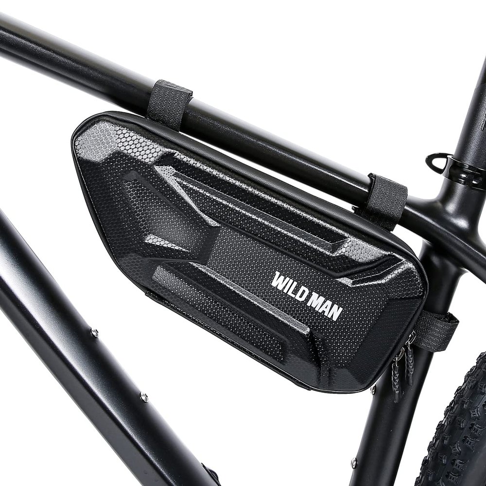 WILD MAN Rainproof Hard Shell Bike Triangle Frame Bag Top Tube Bicycle Bags Good for MTB Mountain Road Bike or Motorcycle Saddle (XT4, Sun pattern)