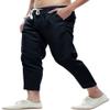 chouyatou Men's Casual Drawstring Straight Fit Beach Linen Capri Pants (Large, Navy) view 2