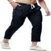 chouyatou Men's Casual Drawstring Straight Fit Beach Linen Capri Pants (Large, Navy) view 3