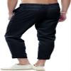 chouyatou Men's Casual Drawstring Straight Fit Beach Linen Capri Pants (Large, Navy) view 4