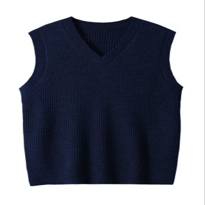 zhilifs Mens V-Neck Knitted Sweater Sleeveless Pullover Knitwear Vest Solid Plain Loose Fit All Match Sweater Tops_Dark Blue_Small