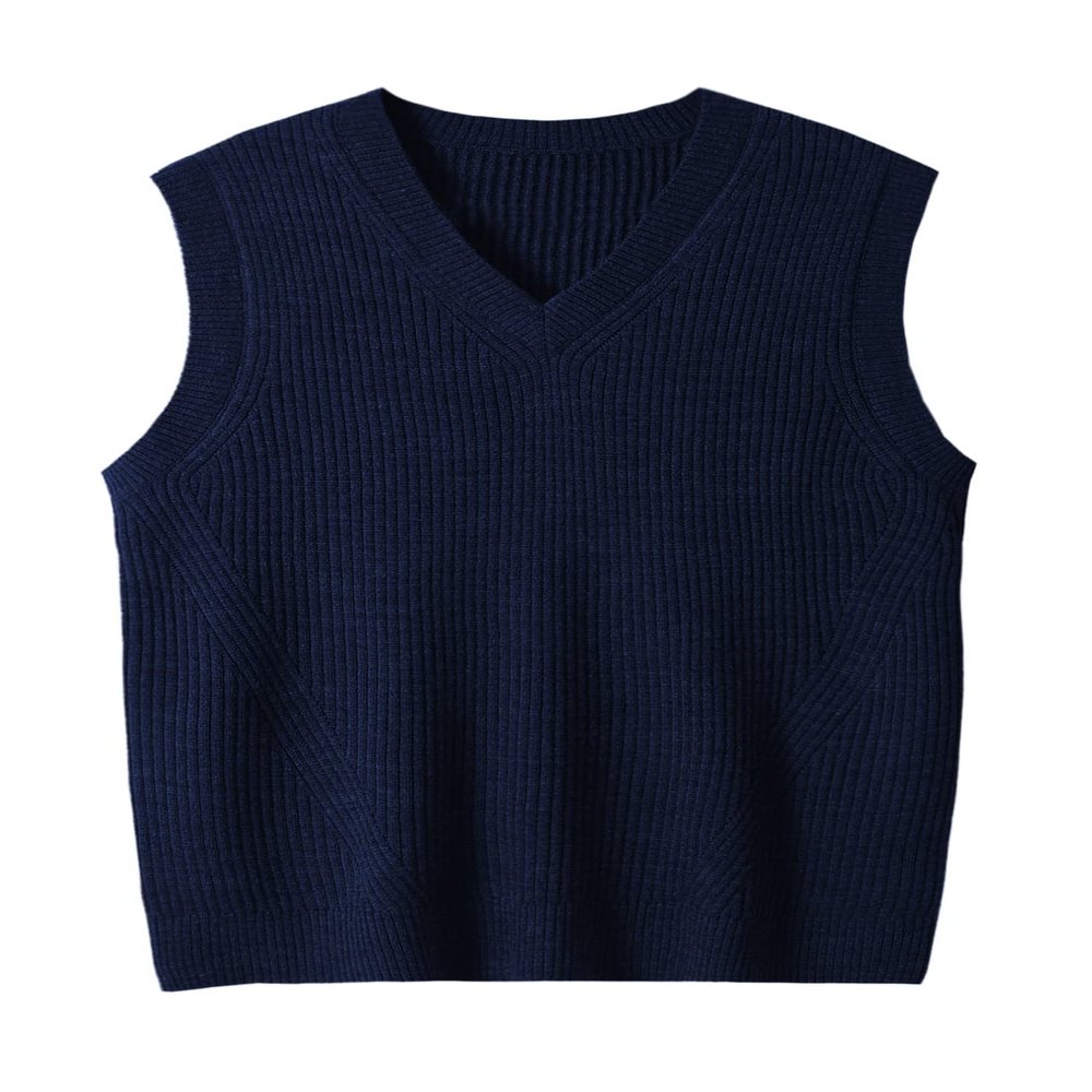 zhilifs Mens V-Neck Knitted Sweater Sleeveless Pullover Knitwear Vest Solid Plain Loose Fit All Match Sweater Tops_Dark Blue_Small