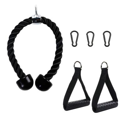 Cable Attachments for Home Gym, Triceps Rope 26.5 Inch Pull Down Attachment2 Resistance Band Handles 3 Black Heavy Duty Carabiners Clips LAT Pulldown Equipment Cable Machine Accessories Carry bag