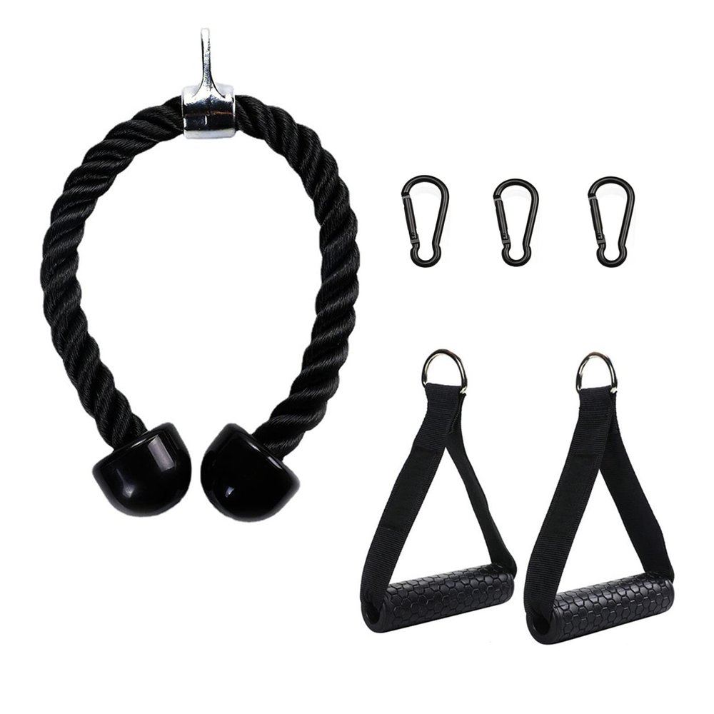Cable Attachments for Home Gym, Triceps Rope 26.5 Inch Pull Down Attachment2 Resistance Band Handles 3 Black Heavy Duty Carabiners Clips LAT Pulldown Equipment Cable Machine Accessories Carry bag