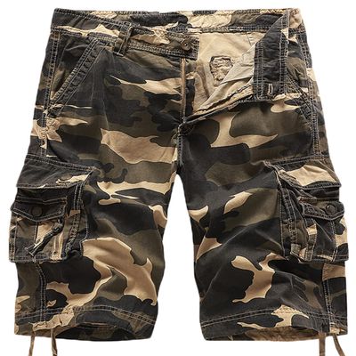 AbelWay Men's Cotton Camo Multi Pockets Outdoor Casual Relaxed Fit Camouflage Cargo Shorts(Khaki,30)