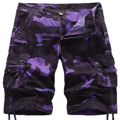 AbelWay Men's Cotton Camo Multi Pockets Outdoor Casual Relaxed Fit Camouflage Cargo Shorts(Purple,40)