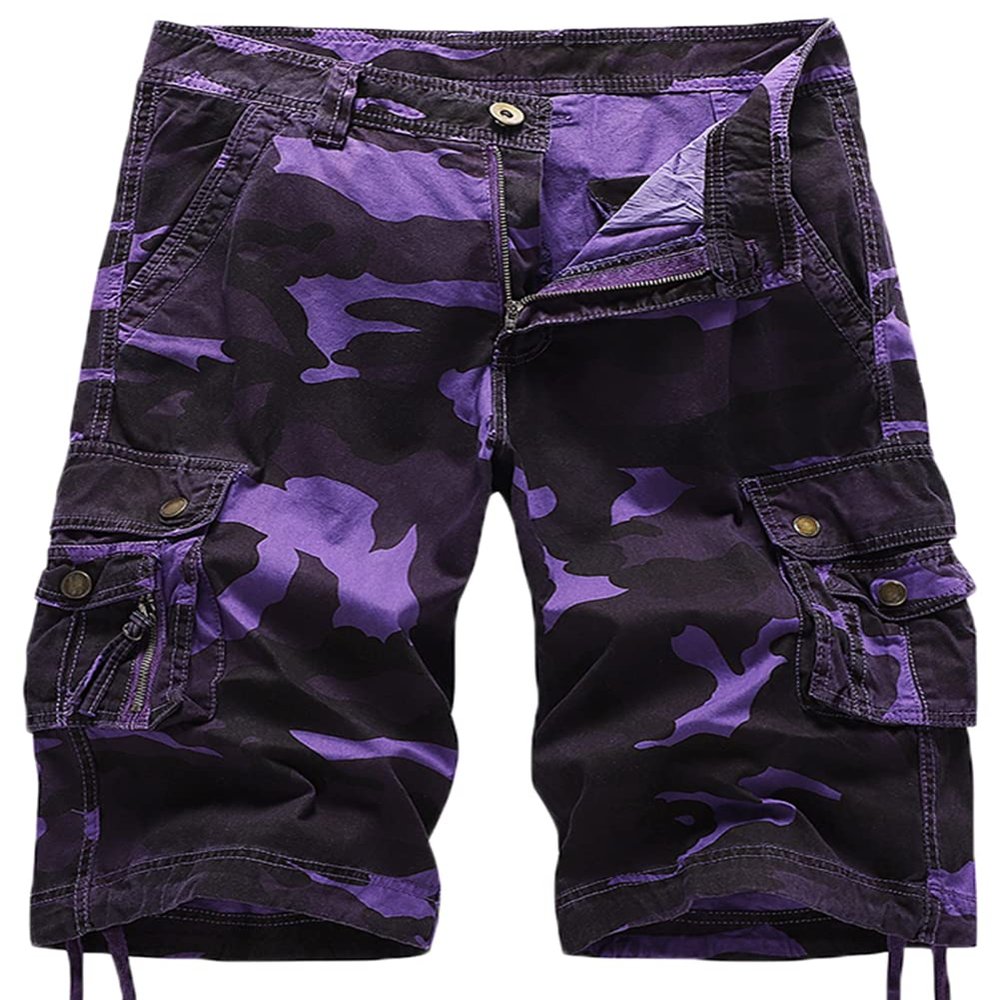 AbelWay Men's Cotton Camo Multi Pockets Outdoor Casual Relaxed Fit Camouflage Cargo Shorts(Purple,40)