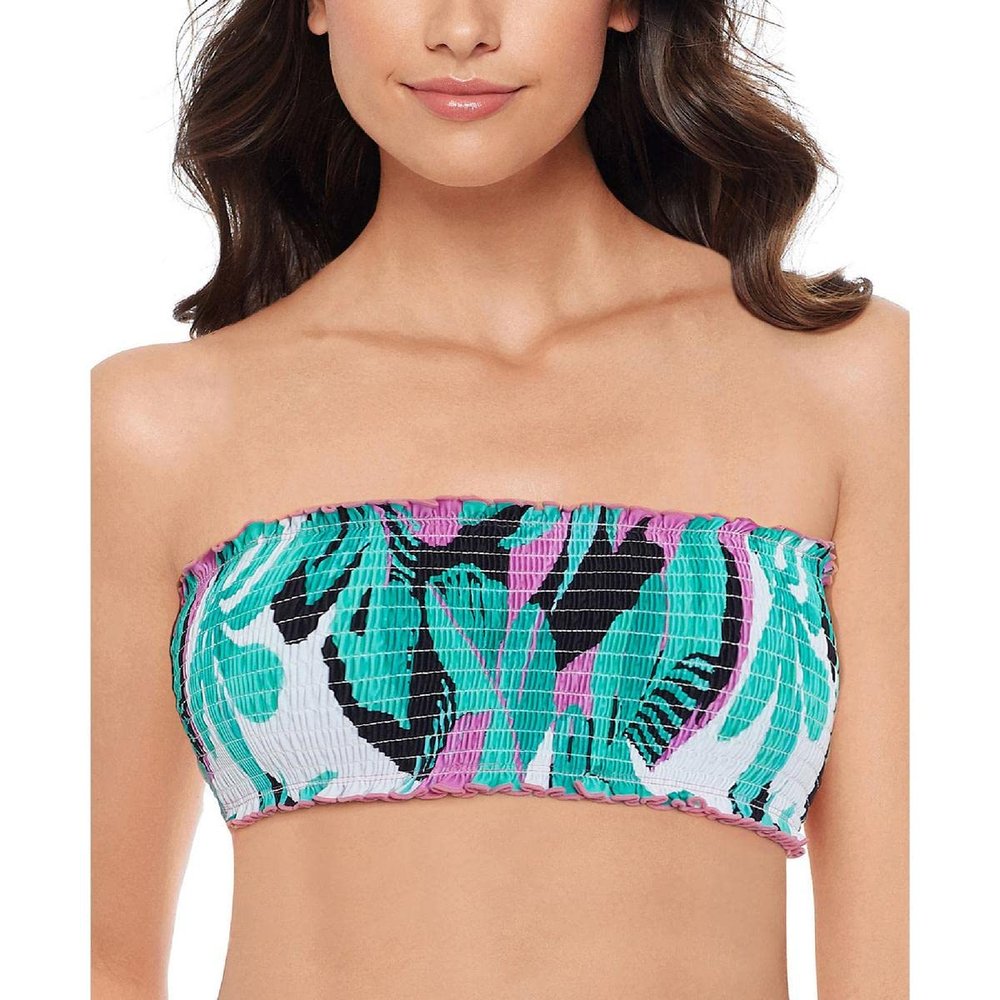 Salt + Cove Womens Printed Ruffled Swim Top Separates White S