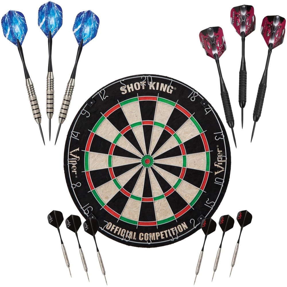 Viper Shot King Sisal Dartboard, Black Mariah 22g & Silver Thunder 25g Steel Tip Darts