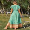 Women's Maxi Boho Floral Dress V-Neck Wrap Summer Long Dress Tie Waist Swing Flowy Beach Dresses Sexy Bohemian Sundress (Green, S) view 2