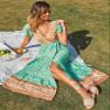 Women's Maxi Boho Floral Dress V-Neck Wrap Summer Long Dress Tie Waist Swing Flowy Beach Dresses Sexy Bohemian Sundress (Green, S) view 3
