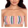 SALT + COVE Women's Pink Striped Removable Strap Smocked Cabana Bandeau Swimsuit Top XS view 1