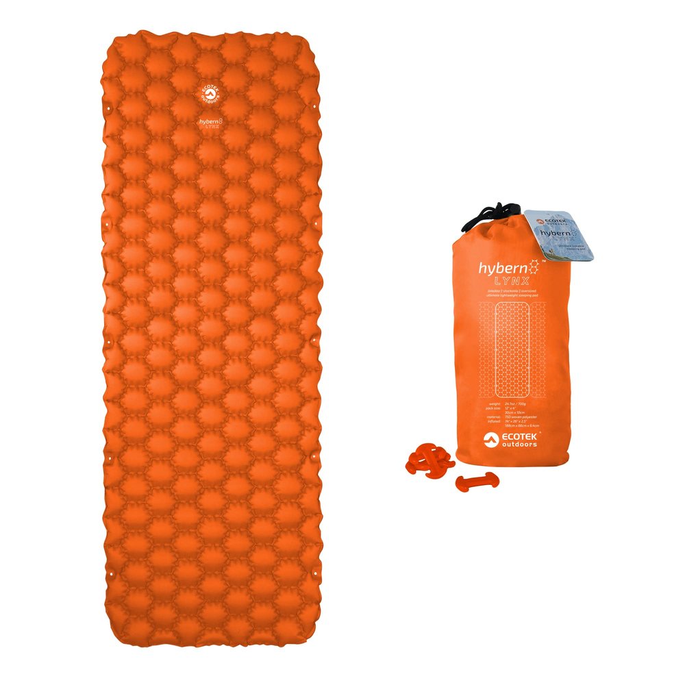 ECOTEK Outdoors Hybern8 Lynx - Linkable, Oversized Sleeping Pad - Innovative & Easy to Use - Lightweight & Compact - Perfect for Backpackers, Overlanders, Couples, and Families (Fire Orange)