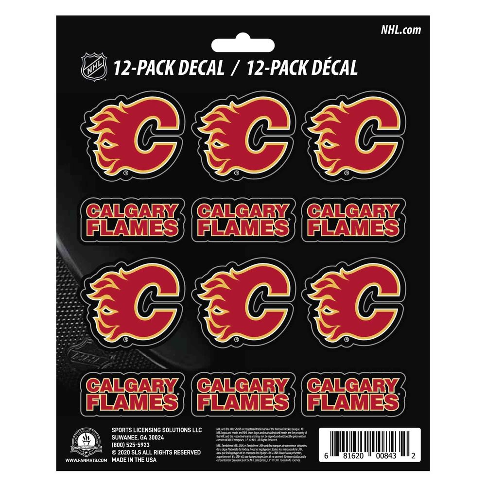 FANMATS 30778 NHL - Calgary Flames 12 Count Mini Decal Sticker Pack 5 x 6.25 in.- Great Gift for Sports Fans - Works On Hard Surfaces - for Homes, Cars, Trucks, SUVs.