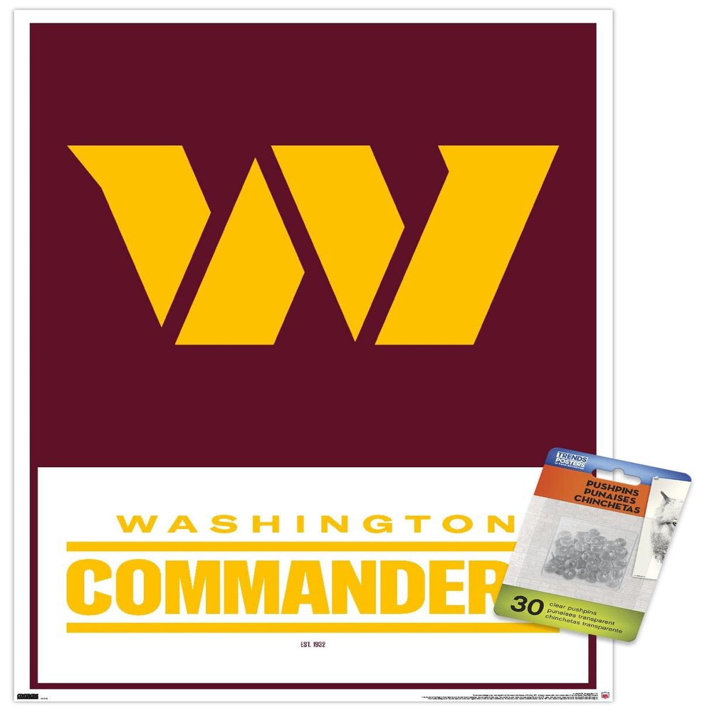 Trends International NFL Washington Commanders - Logo 22 Wall Poster, 14.72" x 22.37", Premium Poster & Push Pin Bundle